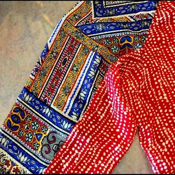 Round Tassel Tie Neckline Multicolor Tribal Lightweight Blouse - Picture 4 of 4